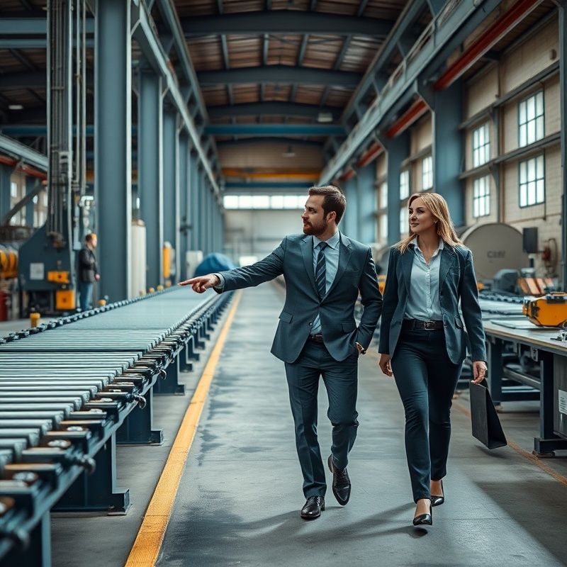 Dva stručnjaka hodaju kroz industrijski pogon u razgovoru o promjeni